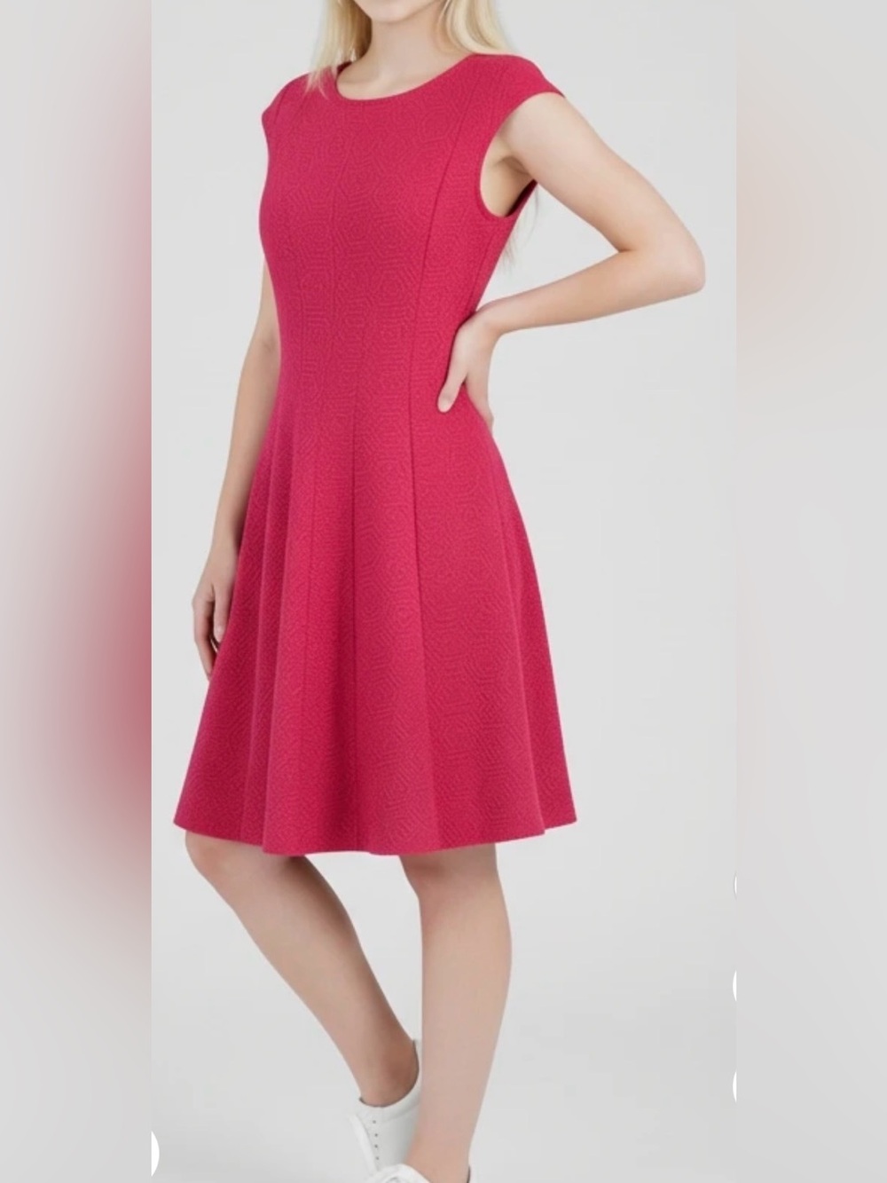 ELLE Pink-Fuchsia Embroiled Geometric Pattern Stretchy Dress Women Size XL